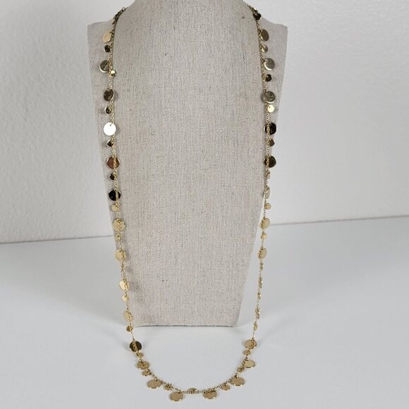 Lia Sophia Gold Tone Dangle Circle Charm Necklace 37" Opera Length Flapper - Picture 2 of 8